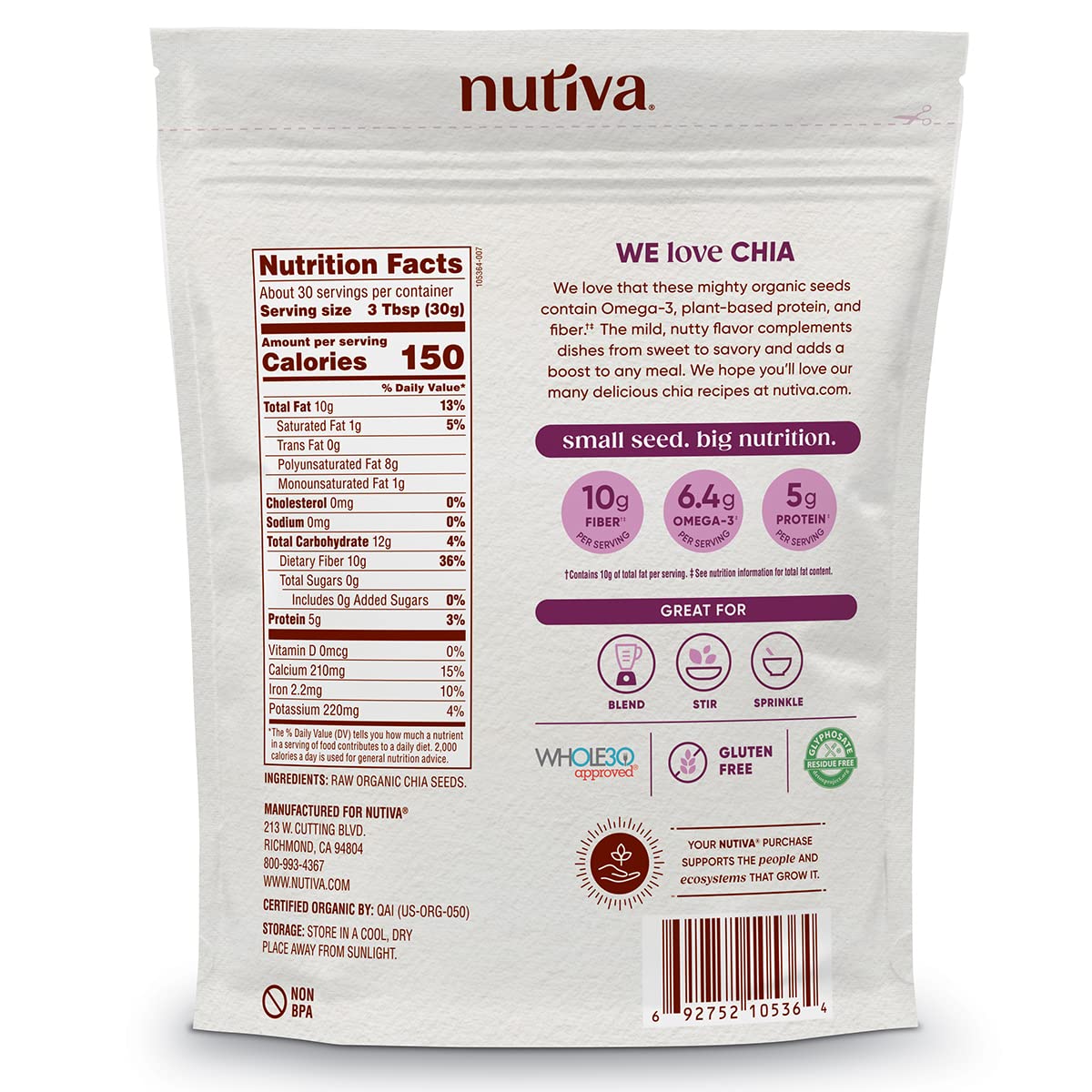 Nutiva USDA Organic Raw Black Chia Seeds, 32 Ounce (Pack of 1)